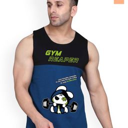 SLOWLORIS Pack Of 2 Printed Round Neck Sleeveless Bio-Wash Cotton Gym Vests-picture-38
