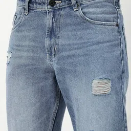 SHOWOFFFF Men Comfort Straight Fit Low-Rise Mildly Distressed Light Fade Acid Wash Jeans image 4