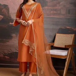 ejoty fashion Women Ethnic Motifs Yoke Design Thread Work Kurta with Trousers & Dupatta-picture-18