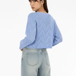 glitchez Open Knit Self Design Crop Pullover image 5