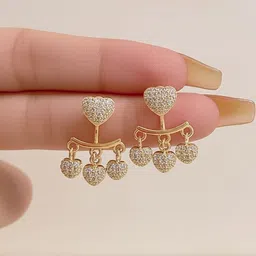 Vembley Gold-Plated Cubic Zirconia Studded Heart Shaped Drop Earrings image 2