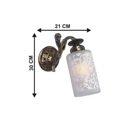 1ST TIME White & Bronze-Toned Printed Metal Traditional Cylinder Shaped Wall Lamp image 2