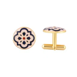 House of Pataudi Men Gold-Plated Textured Enamel Detail Cuff Links image 3