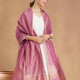 Fabindia Ethnic Motifs Printed Zari Cotton Silk Dupatta image 3