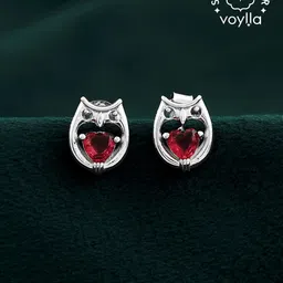 Studio Voylla Sterling Silver Artificial Stones Studded Rhodium-Plated Animal Shape Studs-picture-35