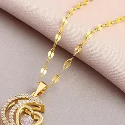inites Golden Love AD Nug Studed Moving Beating Heart Moon Pendant Locket Necklace image 2