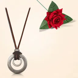 Peora Men Double Ring Leather Cord Pendent Chain With Red Rose-picture-30