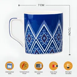UPC Blue & White Geometric Printed Ceramic Glossy Mugs Set of Cups and Mugs image 5