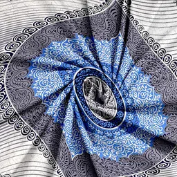 Cortina Turquoise Blue & White Ethnic Motifs 110 TC Single Bedsheet with 1 Pillow Covers image 4