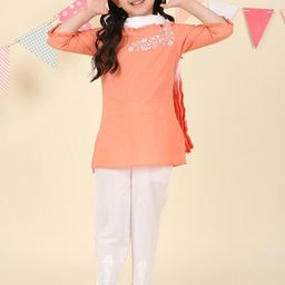 Fabindia Girls Floral Embroidered Thread Work Pure Cotton Kurta With Trousers & Dupatta-picture-8