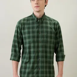 Raymond Men Regular Classic Fit Checked Button-Down Collar Pure Cotton Casual Shirt-picture-35