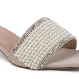 TRYME Women Embellished Square-Toe Kitten Heeled Open Back Heels image 3