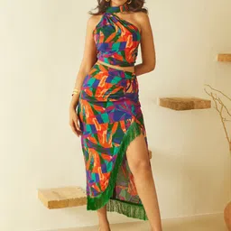 Urban Suburban Women Fringed Tropical Skirt with Slit image 1