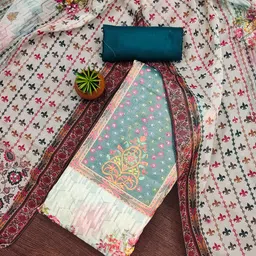 HERE&NOW Floral Embellished Organza Unstitched Dress Material-picture-10