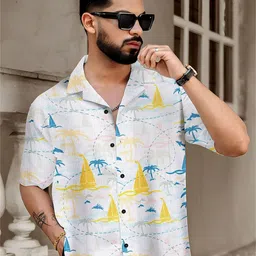 RAHI TRENDZ Men Modern Relaxed Fit Conversational Printed Cuban Collar Casual Shirt-picture-35