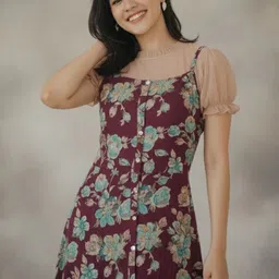 Ethniclook Floral Print Puff Sleeve Fit & Flare Midi Dress image 3