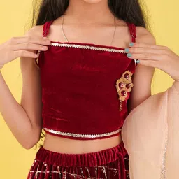 Sangria Girls Embellished Velvet Square Neck Flared Lehenga Choli image 4