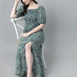 aayu Women Fit and Flare Green, Multicolor Maxi/Full Length Dress image 4