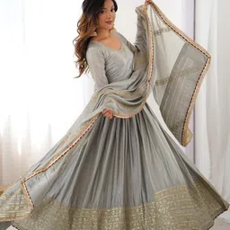 LeeliPeeri Designer Embroidered Flared Maxi Dress With Dupatta-picture-33