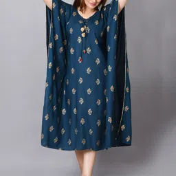 Billion Women Floral Printed Flowing Sleeves Kaftan Midi Dress-picture-22