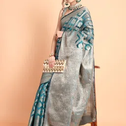 Areca Designer Ethnic Motifs Zari Organza Banarasi Saree image 4