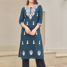 KALINI Floral Embroidered Straight Thread Work Kurta-picture-15