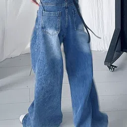 LULU & SKY Girls Wide Leg High-Rise Low Distress Light Fade Jeans image 4