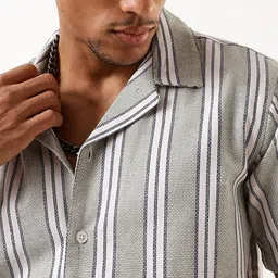 High Star Men Comfort Fit Vertical Striped Cuban Collar Casual Shirt image 4