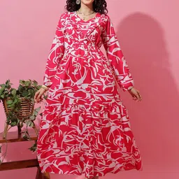 Honky Tonky Printed V-Neck Puff Sleeves Tiered Fit & Flare Maxi Dress-picture-29