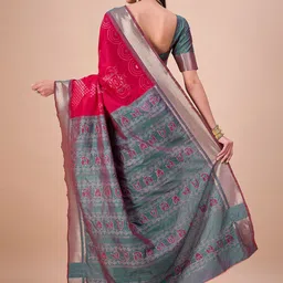 House of Pataudi Ethnic Motifs Woven Design Zari Banarasi Saree with Unstitched Blouse image 3