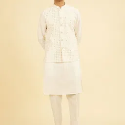 Manyavar Mandarin Collar Straight Kurta With Trouser & Nehru Jacket-picture-19