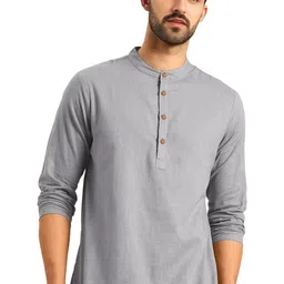 LENIA Mandarin Collar Roll-Up Sleeves Straight Short Kurta-picture-17