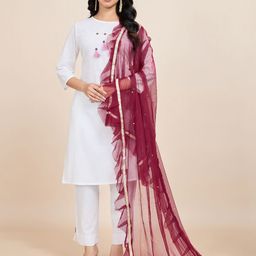 House of Pataudi Geometric Embroidered Frill-Detail Net Dupatta With Sequinned-picture-47
