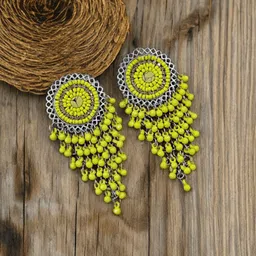 bevy pearls Oxidised Silver Designer Traditional Afghani Style yellow beads earrings Zircon Alloy Drops & Danglers image 2