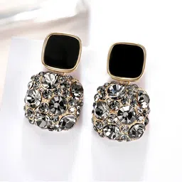 DressBerry Gold-Plated American Diamond Stones Studded Chunky Square Shaped Drop Earrings image 2