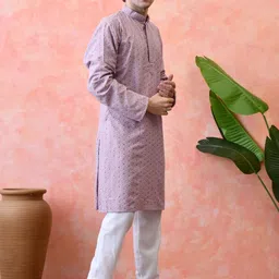 KUNDALI KAKSHAY Ethnic Motifs Embroidered Thread Work Straight Kurta With Pyjamas image 4