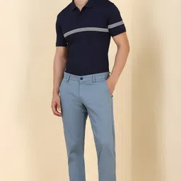 allen solly Men Slim Fit Blue Cotton Blend Trousers image 2