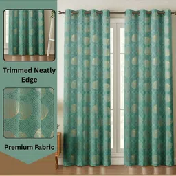 GEET CREATIONS Blue & Cream-Coloured Set of 2 Geometric Long Door Curtain image 3