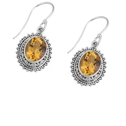 Meadows 925 Sterling Silver Citrine Studded Oval Shaped Drop Earrings-picture-15