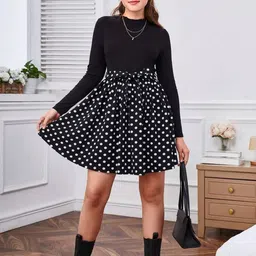 White World Girls Polka Dot Print Fit & Flare Midi Dress-picture-44