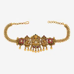 Kushal's Fashion Jewellery 92.5 Pure Silver Gold-Plated Stones Studded Temple Armlet image 4