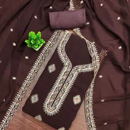 Panzora Floral Embroidered Sequinned Georgette Unstitched Dress Material-picture-28