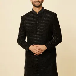 Twamev Men Mandarin Collar Embroidery Sequin Work Indo Western Sherwani Set image 3