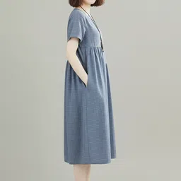HERE&NOW Women Checked A-Line Midi Dress image 4