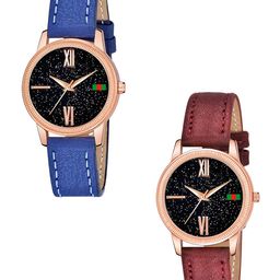 CSAMON Women Pack Of 2 Embellished Dial & Straps Analogue Watch C25RG Roman BLU MRO L-picture-1