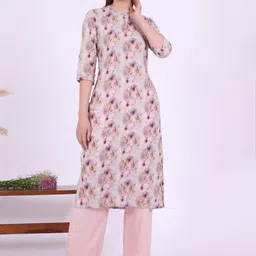 AURELIA Floral Printed Mandarin Collar Pure Cotton Kurta With Trouser-image-57