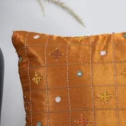 craftroots Rust & Gold Toned Embroidered Square Cushion Covers-picture-14