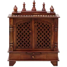 d'dass Honey Finish Sheesham Wood & MDF Wall Mounted Mandir With Door image 2