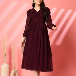 Women Fit and Flare Purple Midi/Calf Length Dress-image-53