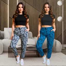 tthe dreams Pack of 2 Women Printed Dark Blue, Grey Track Pants-picture-15